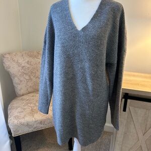 Gray V-Neck Women's Sweater Dress